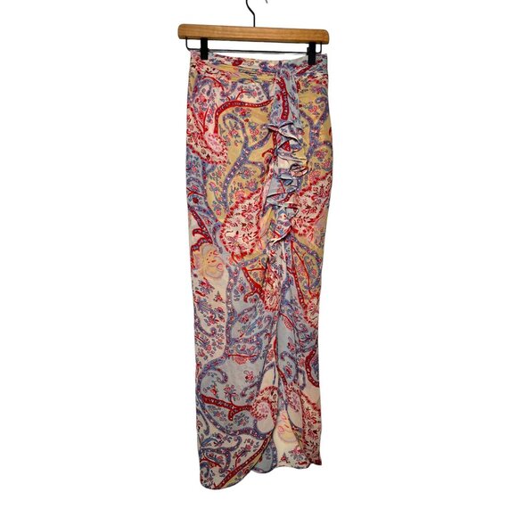 Veronica Beard Kaydence Paisley Silk Midi Skirt Multi  Ruffle Sheer 00 - Picture 6 of 16